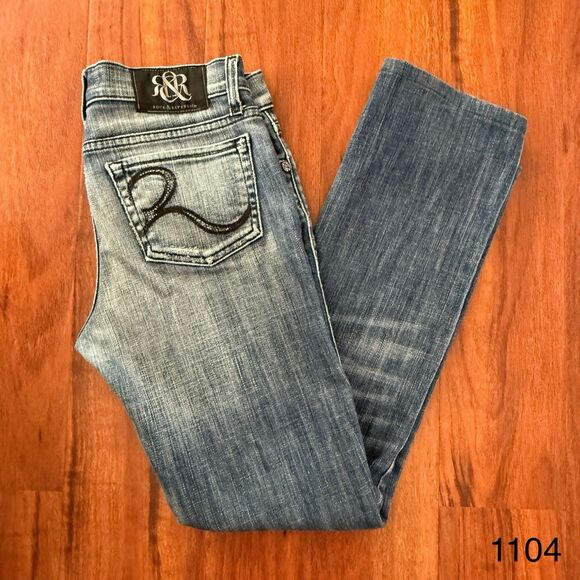 Rock & Republic Denim - Rock & Republic Jeans Womens Size 26 Blue Denim Straight Leg Embellished Pocket